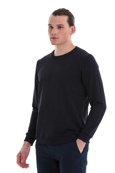 Lacivert Regular Fit Düz Pamuklu Bisiklet Yaka Sweatshirt - 10