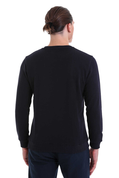 Lacivert Regular Fit Düz Pamuklu Bisiklet Yaka Sweatshirt - 12