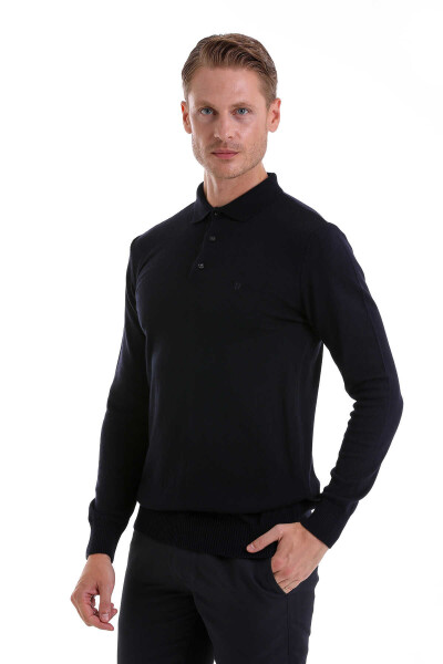 Lacivert Regular Fit Düz Polo Yaka Triko Kazak 