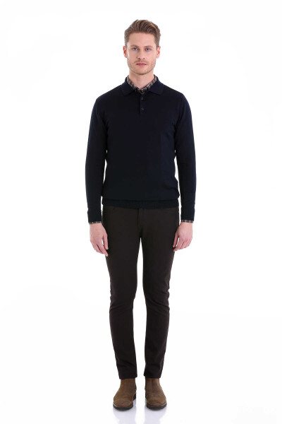 Lacivert Comfort Fit Polo Yaka Yünlü Kazak - 3