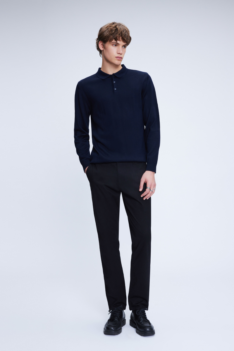 Lacivert Regular Fit Düz Polo Yaka Yünlü Triko Kazak - Hatemoğlu (1)