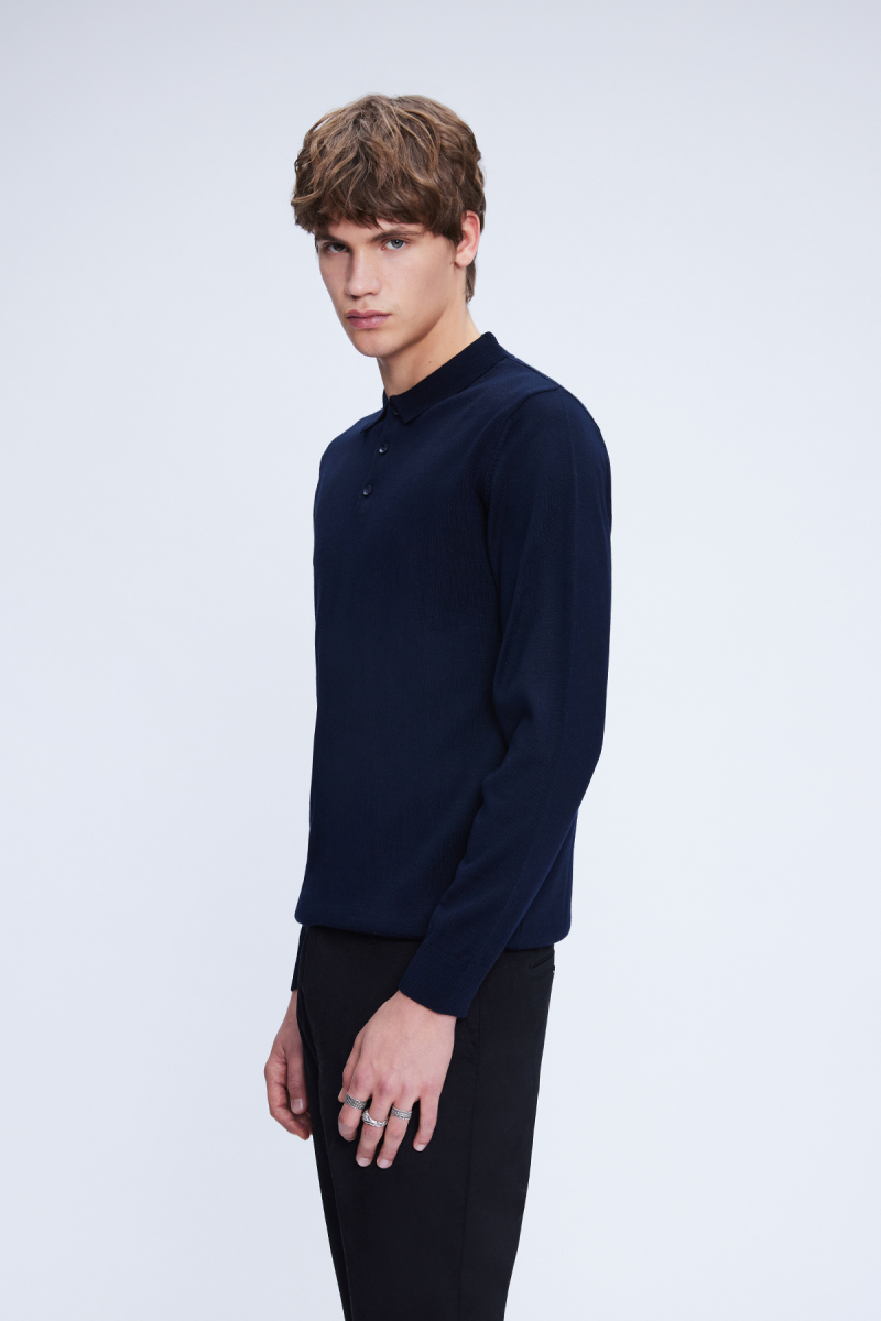 Lacivert Regular Fit Düz Polo Yaka Yünlü Triko Kazak - Hatemoğlu (1)