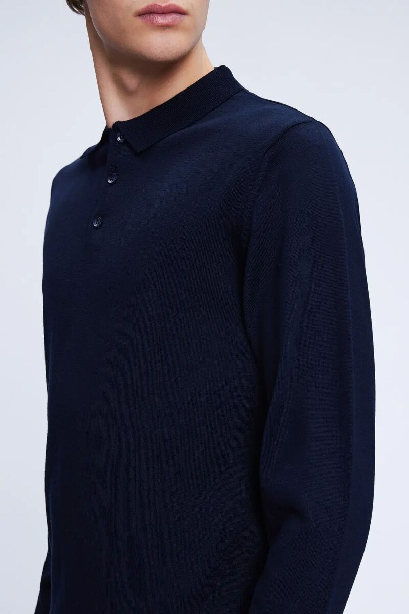 Lacivert Regular Fit Düz Polo Yaka Yünlü Triko Kazak - Hatemoğlu (1)