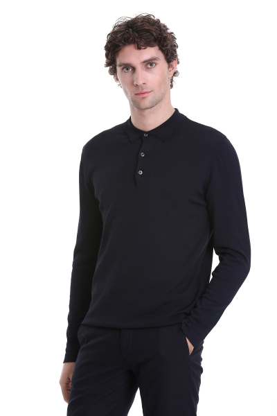 Lacivert Regular Fit Polo Yaka Yünlü Rayon Kazak - 1