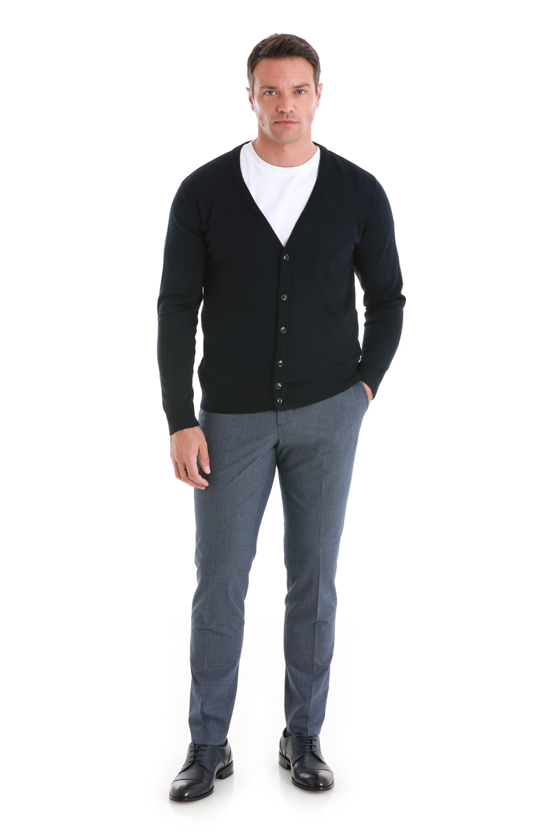 Lacivert Regular Fit V Yaka Triko Hırka - Hatemoğlu (1)