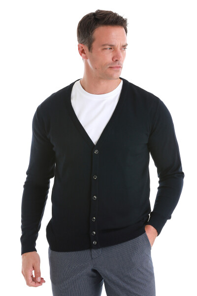 Lacivert Regular Fit V Yaka Triko Hırka - 3