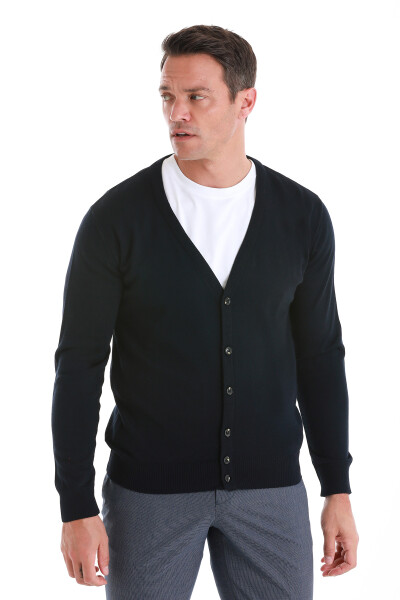 Lacivert Regular Fit V Yaka Triko Hırka - 4