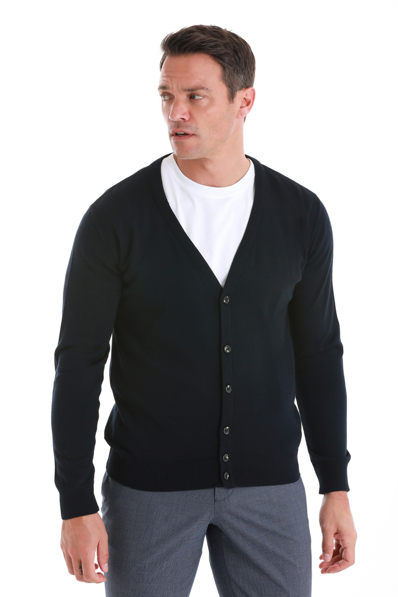 Lacivert Regular Fit V Yaka Triko Hırka - Hatemoğlu (1)