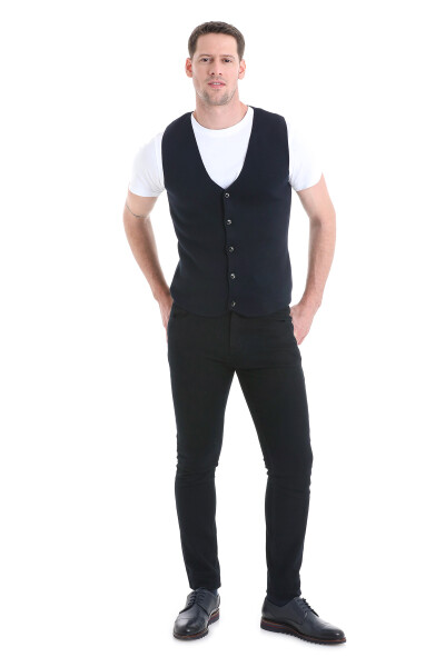 Lacivert Regular Fit V Yaka Triko Yelek - 2