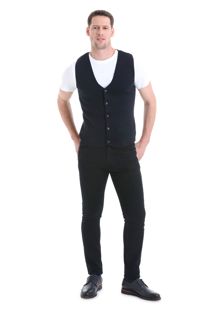 Lacivert Regular Fit V Yaka Triko Yelek - Hatemoğlu (1)