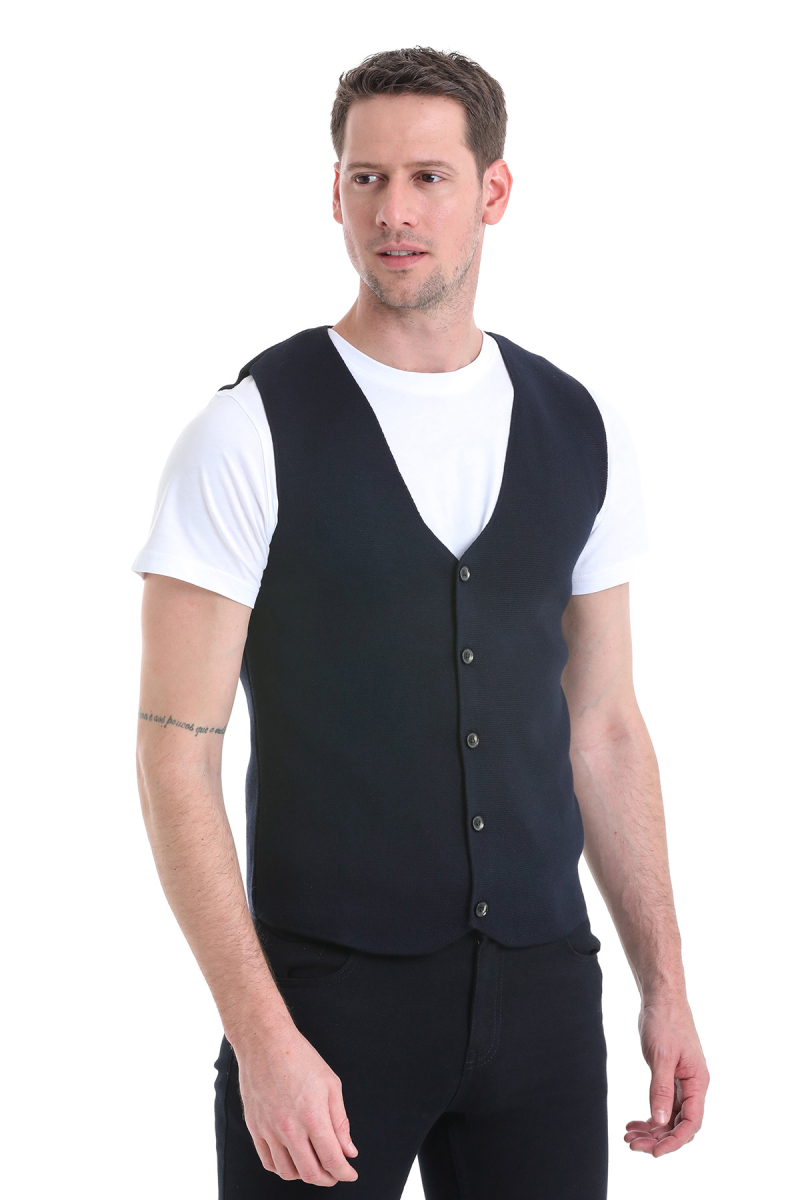 Lacivert Regular Fit V Yaka Triko Yelek - Hatemoğlu (1)