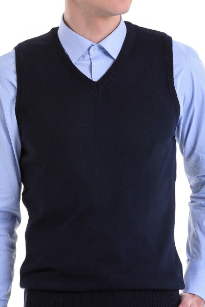 Lacivert Comfort Fit V Yaka Yünlü Triko Süveter - 4