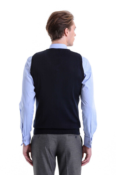 Lacivert Comfort Fit V Yaka Yünlü Triko Süveter - 5