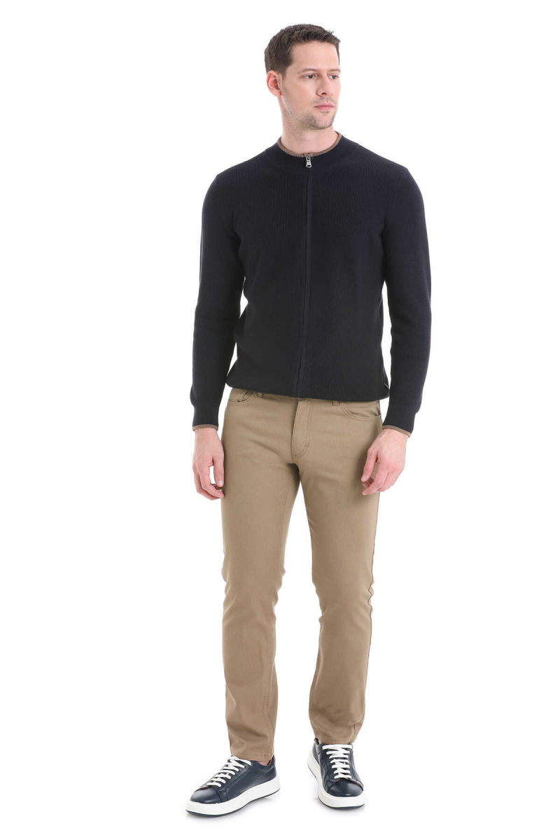 Lacivert Regular Fit Yarım Balıkçı Yaka Fermuarlı Triko Hırka - Hatem Saykı (1)