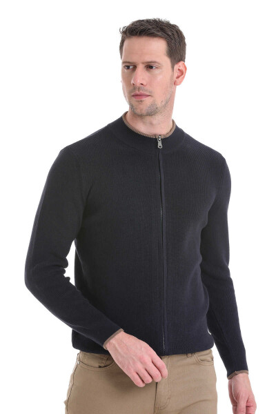 Lacivert Regular Fit Yarım Balıkçı Yaka Fermuarlı Triko Hırka - 3