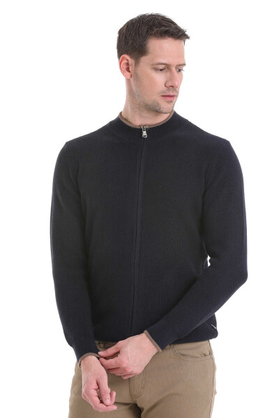 Lacivert Regular Fit Yarım Balıkçı Yaka Fermuarlı Triko Hırka - 4