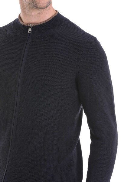 Lacivert Regular Fit Yarım Balıkçı Yaka Fermuarlı Triko Hırka - 5