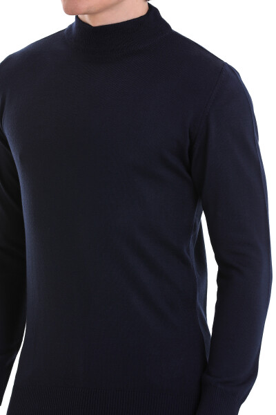 Lacivert Regular Fit Yarım Balıkçı Yaka Yünlü Triko Kazak - 5