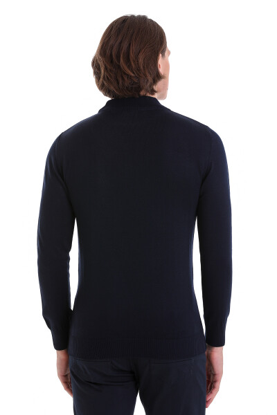 Lacivert Regular Fit Yarım Balıkçı Yaka Yünlü Triko Kazak - 6