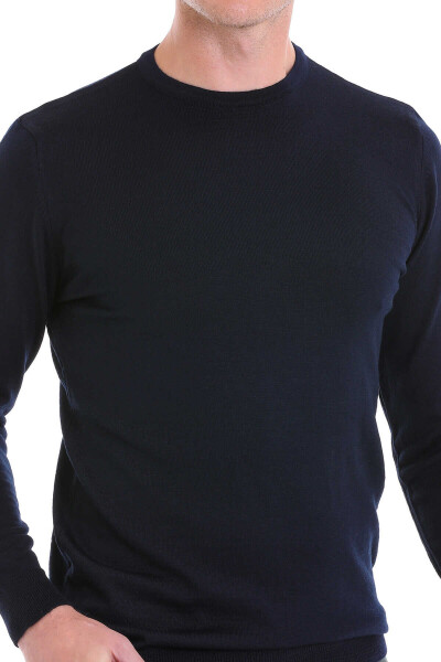 Lacivert Comfort Fit Bisiklet Yaka Yünlü Kazak - 4