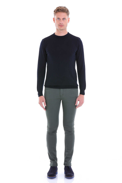 Lacivert Comfort Fit Bisiklet Yaka Yünlü Kazak - 6