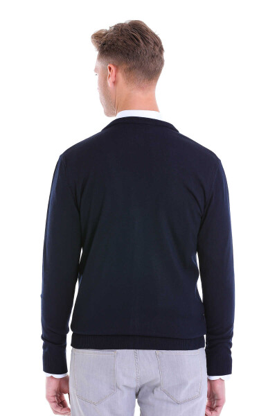 Lacivert Comfort Fit V Yaka Yünlü Triko Hırka - 6