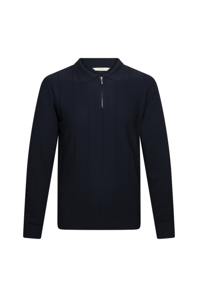 Lacivert Regular Fit Fermuarlı Polo Yaka Rayon Triko Kazak - 1