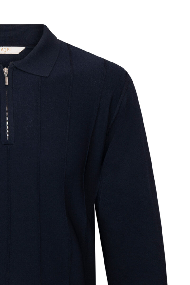 Lacivert Regular Fit Fermuarlı Polo Yaka Rayon Triko Kazak - Hatem Saykı (1)