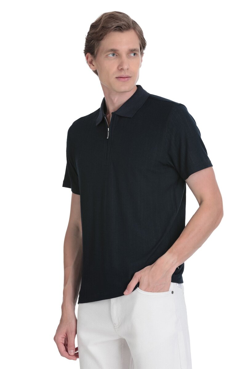 Lacivert Regular Fit Fermuarlı Polo Yaka Tişört - Saykı (1)