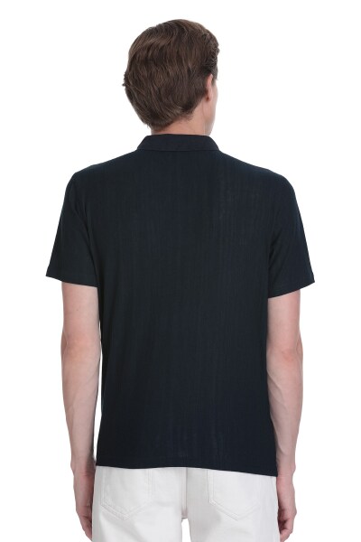 Lacivert Regular Fit Fermuarlı Polo Yaka Tişört - 5