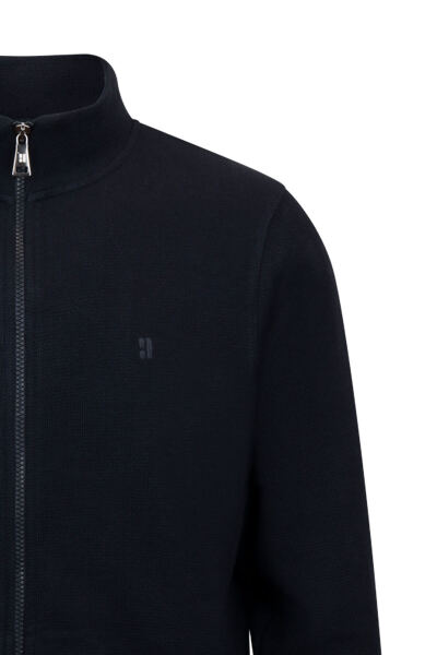 Lacivert Regular Fit Fermuarlı Yarım Balıkçı Yaka 100% Pamuk Triko Hırka - 3