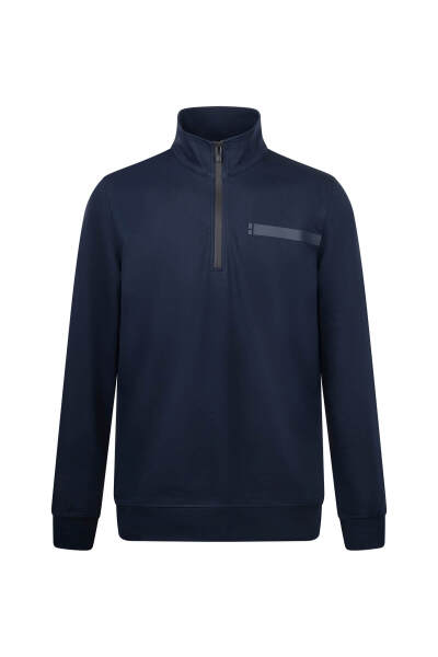 Lacivert Regular Fit Fermuarlı Yarım Balıkçı Yaka Pamuklu Sweatshirt 