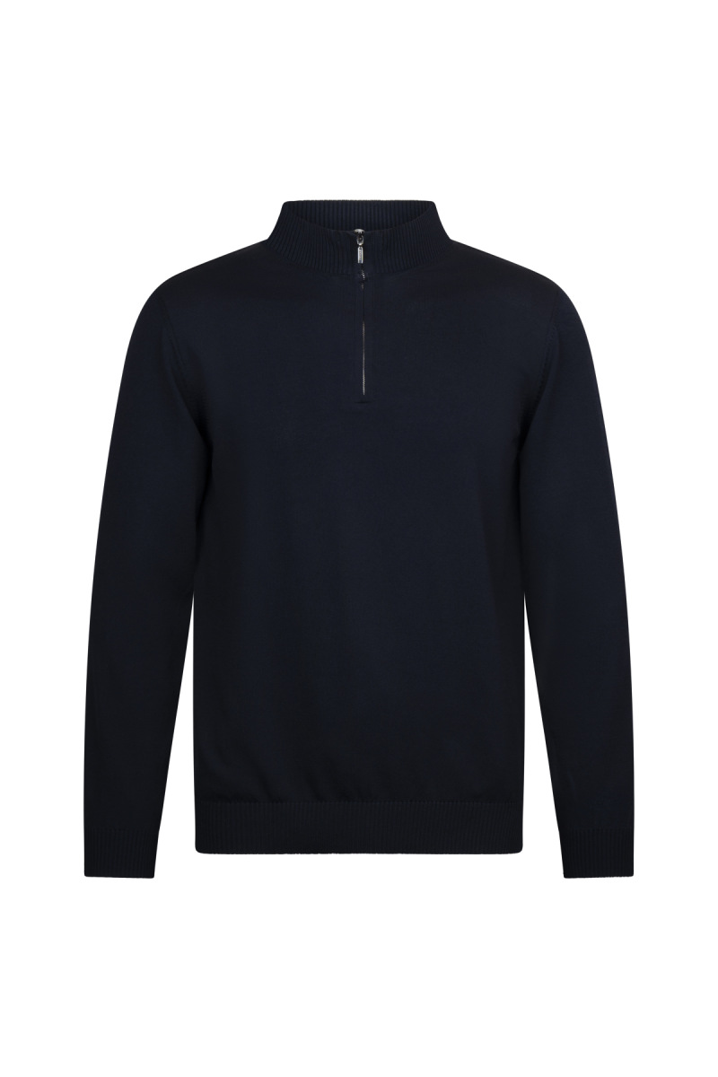 Lacivert Regular Fit Fermuarlı Yarım Balıkçı Yaka Rayon Kazak - Hatem Saykı