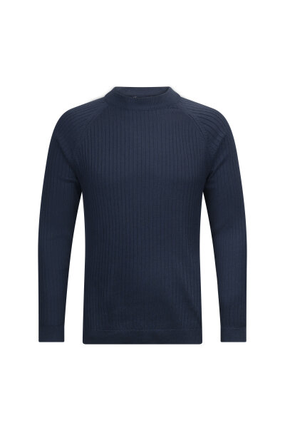 Lacivert Regular Fit Fitilli Çeyrek Balıkçı Yaka Pamuklu Triko Kazak 