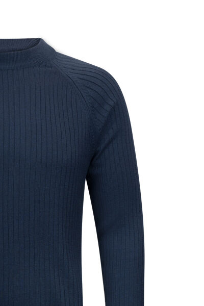 Lacivert Regular Fit Fitilli Çeyrek Balıkçı Yaka Pamuklu Triko Kazak - 3