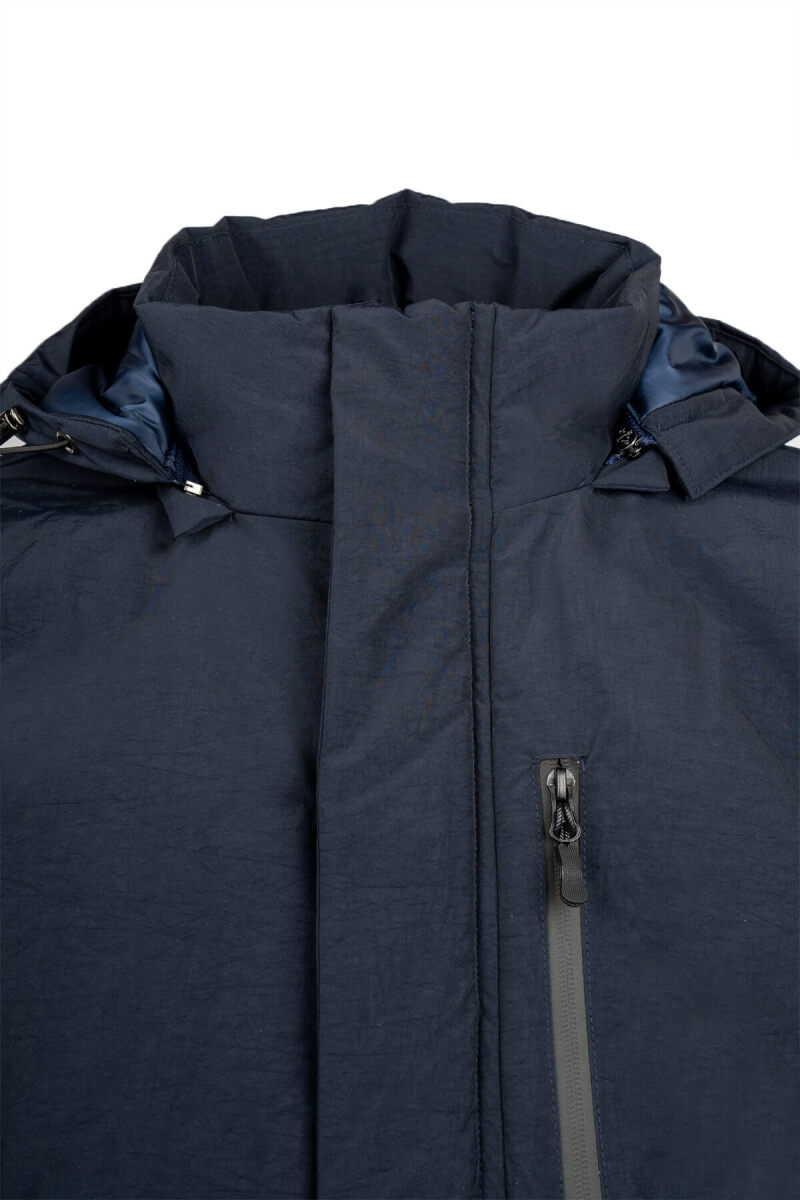 Lacivert Regular Fit Hakim Yaka Kapüşonlu Kaban - Hatem Saykı (1)