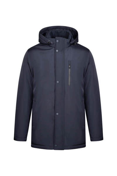 Lacivert Regular Fit Hakim Yaka Kapüşonlu Kaban - 8