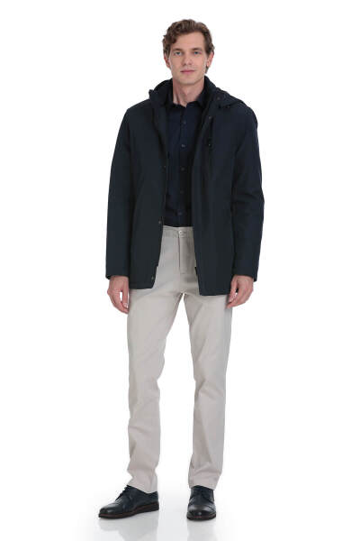 Lacivert Regular Fit Hakim Yaka Kapüşonlu Kaban - 2