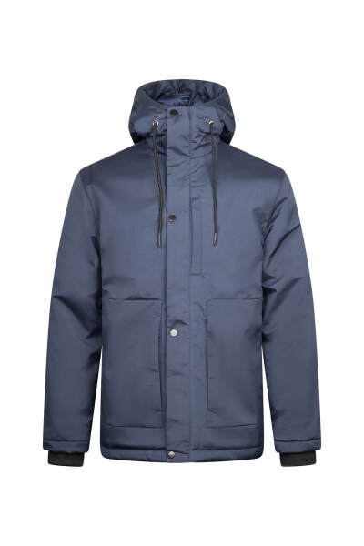 Lacivert Regular Fit Hakim Yaka Kapüşonlu Şişme Mont - HTML