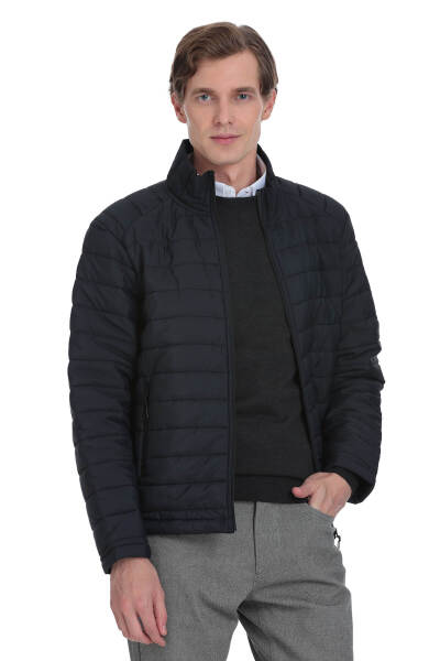 Lacivert Regular Fit Hakim Yaka Şişme Mont 