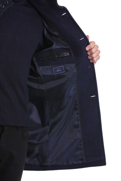 Lacivert Regular Fit Hakim Yaka Yünlü Kaşe Palto - 6