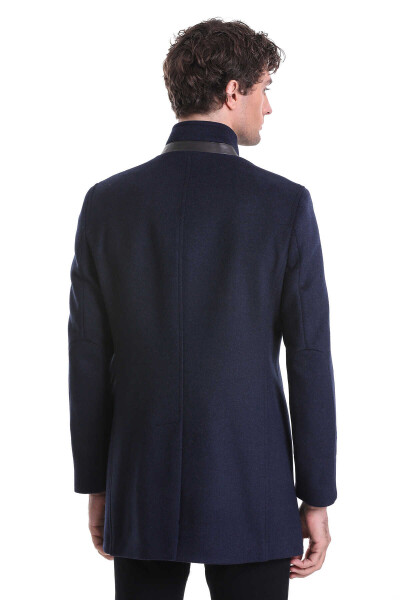 Lacivert Regular Fit Hakim Yaka Yünlü Kaşe Palto - 7