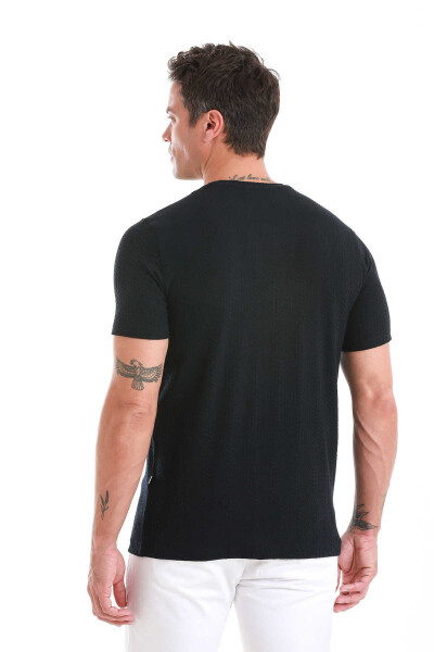 Lacivert Regular Fit Jakarlı Bisiklet Yaka Tişört - 6