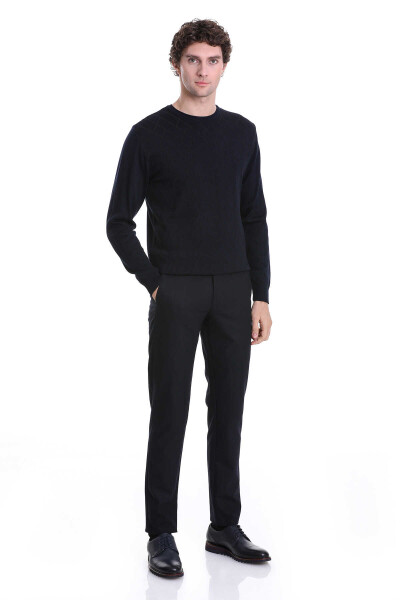 Lacivert Regular Fit Jakarlı Bisiklet Yaka Yünlü Triko Kazak - 2