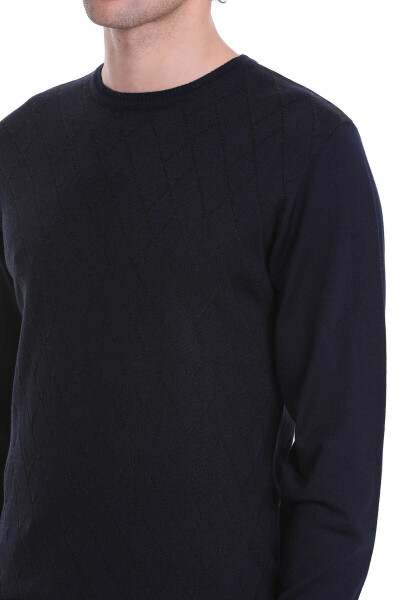 Lacivert Regular Fit Jakarlı Bisiklet Yaka Yünlü Triko Kazak - 4