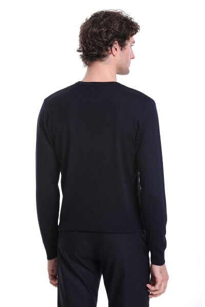 Lacivert Regular Fit Jakarlı Bisiklet Yaka Yünlü Triko Kazak - 5