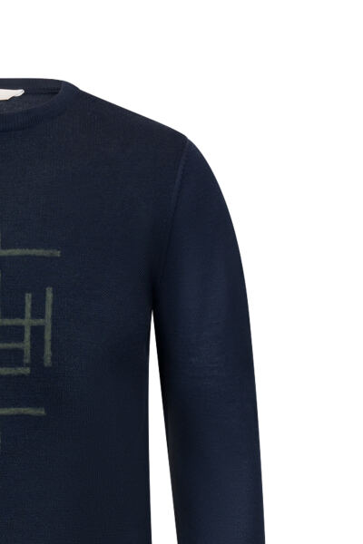 Lacivert Regular Fit Jakarlı Bisiklet Yaka Yünlü Triko Kazak - 3