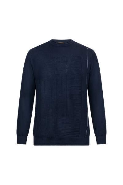 Lacivert Regular Fit Jakarlı Bisiklet Yaka Yünlü Triko Kazak 