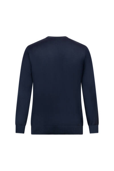 Lacivert Regular Fit Jakarlı Bisiklet Yaka Yünlü Triko Kazak - 2