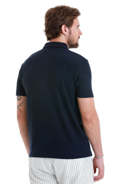 Lacivert Regular Fit Jakarlı Polo Yaka Fermuarlı Tişört - 6